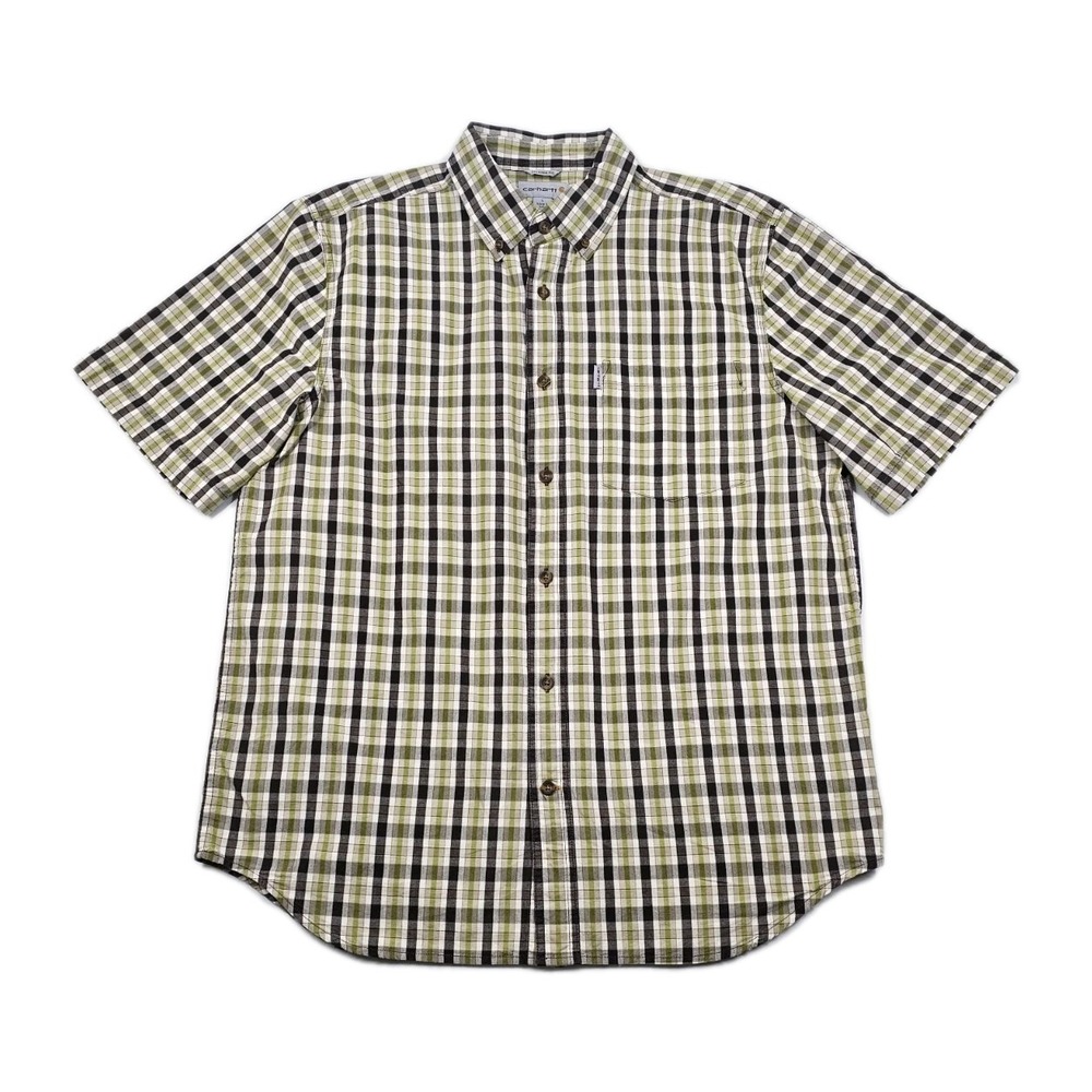 Carhartt Relaxed Fit Mens L Green Plaid Short Sleeve‎ Button Up Casual Shirt